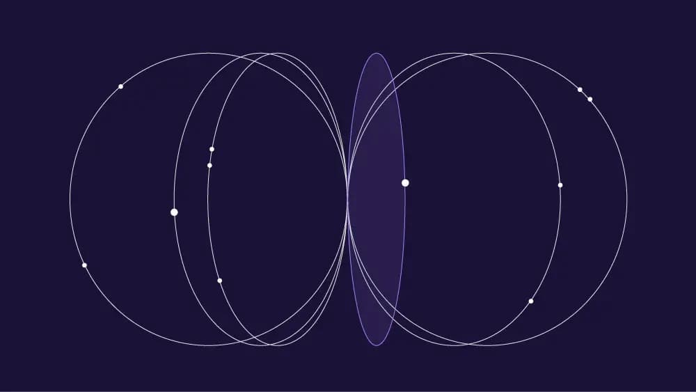 Overlapping orbital rings forming a lens shape, the Starbridge brand motif