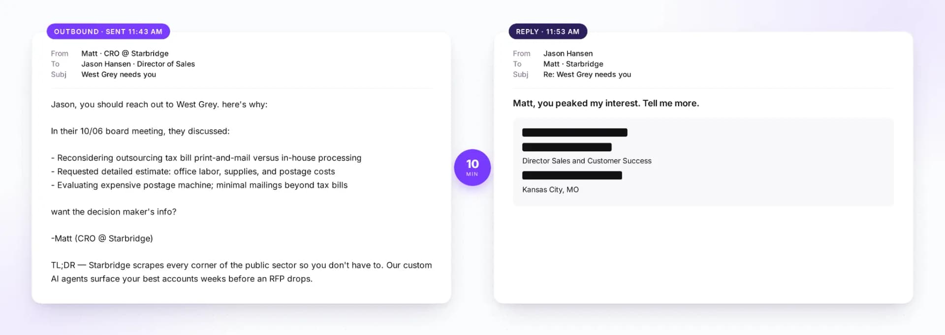 Example of a personalized cold outbound email to a public sector prospect