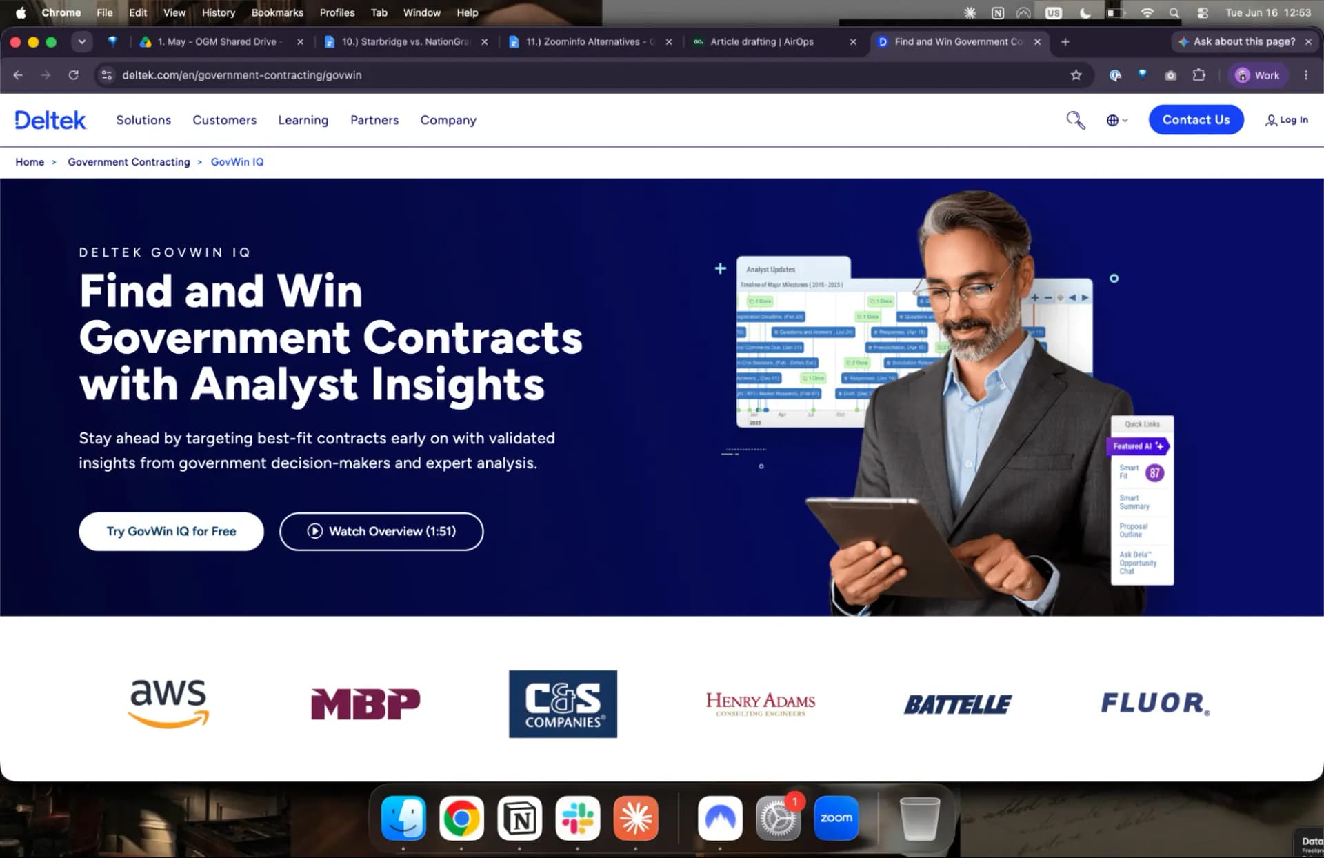 The GovWin market intelligence platform from Deltek