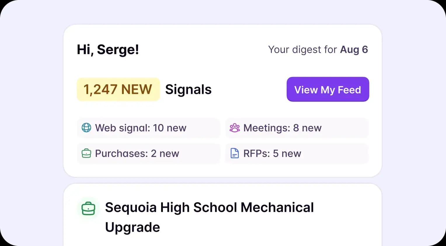 Scanning conference accounts for web-based buying signals like grants, RFPs, news articles, and website postings