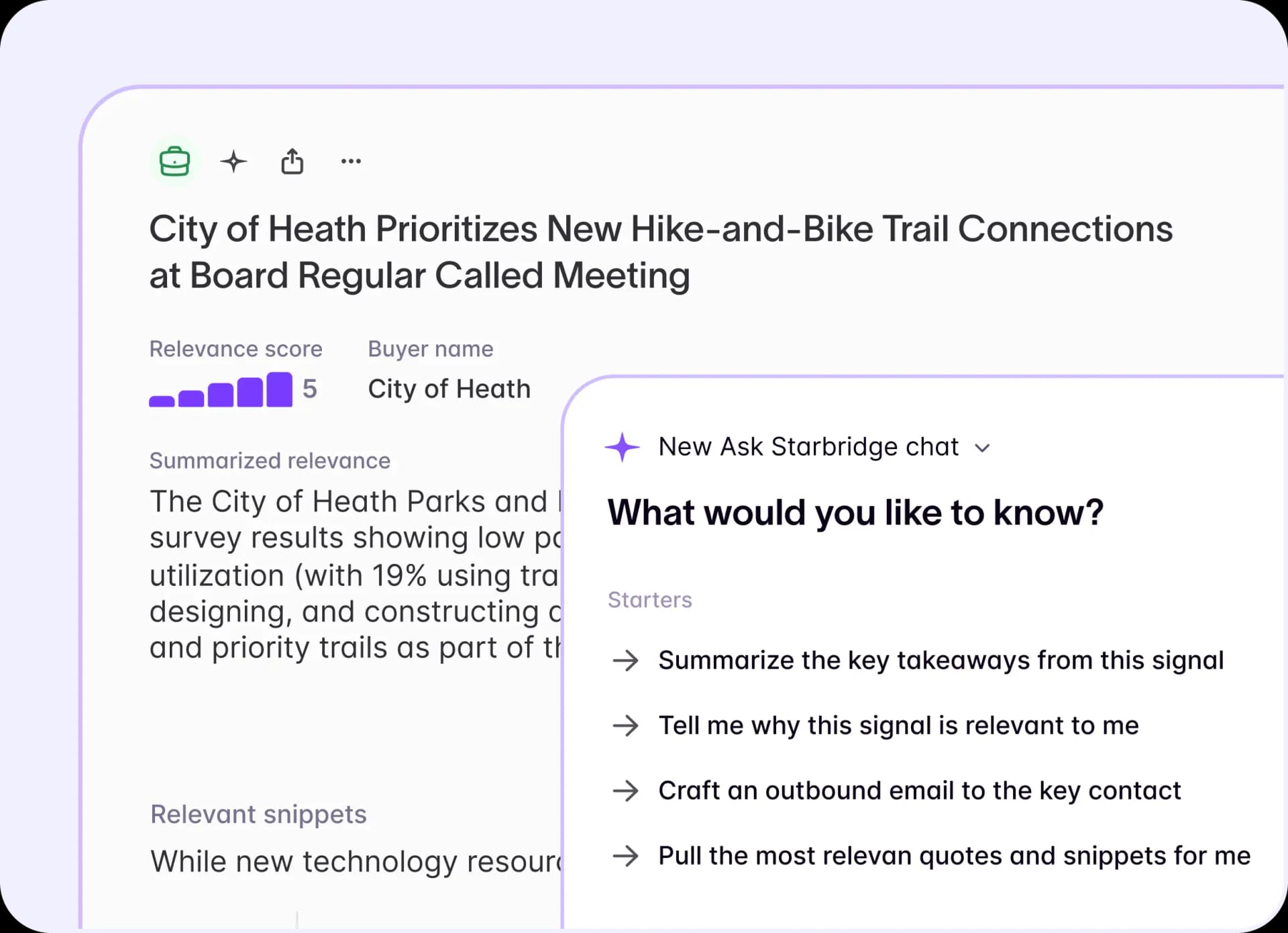 Ask Starbridge answering account questions grounded in public sector data and live web sources