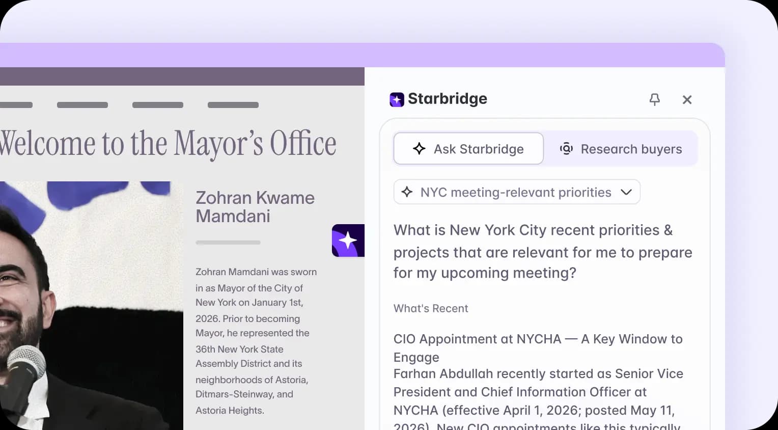 The Starbridge Chrome extension surfacing account intelligence without leaving the page